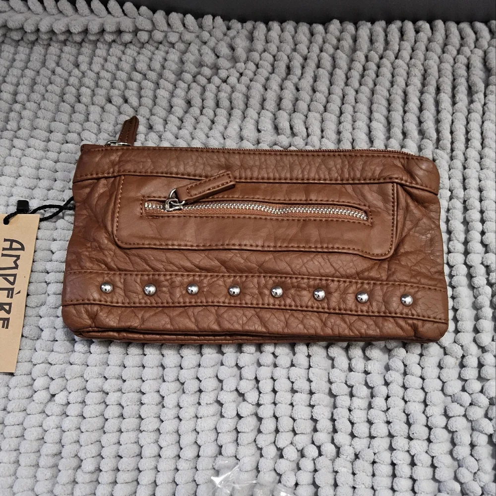 New Ampere Creations Vegan Leather Wristlet with dust bag in brown